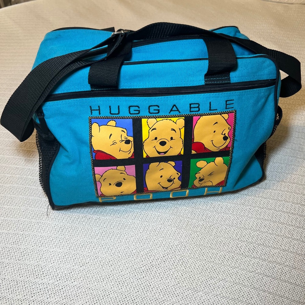 Vintage Disney Winnie the Pooh Huggable Duffel Bag Turquoise Blue Travel Gym